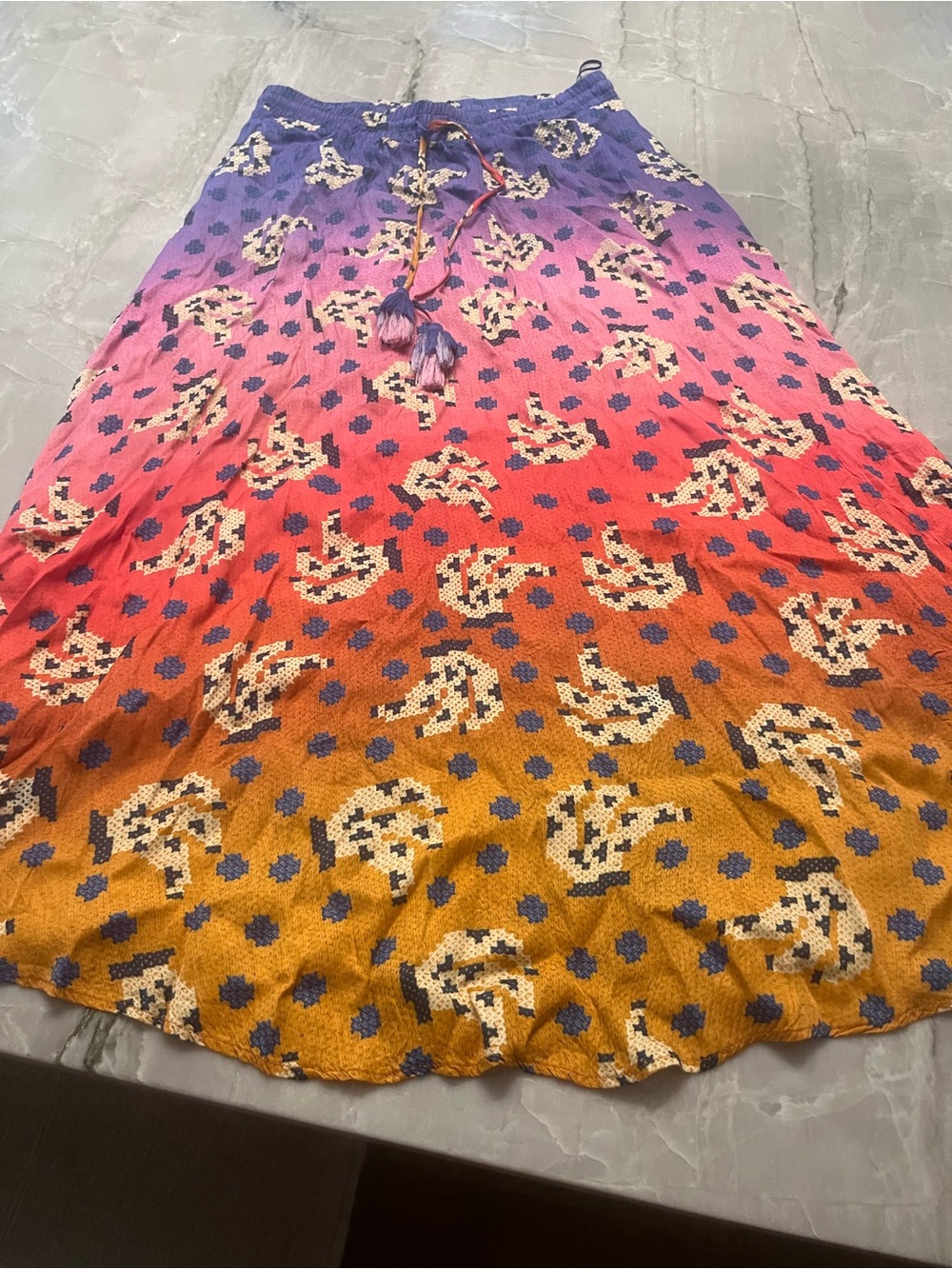 FARM Rio Purple Pink Orange Ombre Maxi Skirt with Tassel Tie